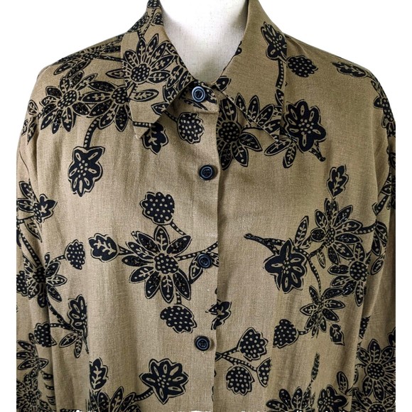 Coldwater Creek Women's 2X Brown Black Beaded Linen Blend Shirt Tunic - Picture 2 of 7